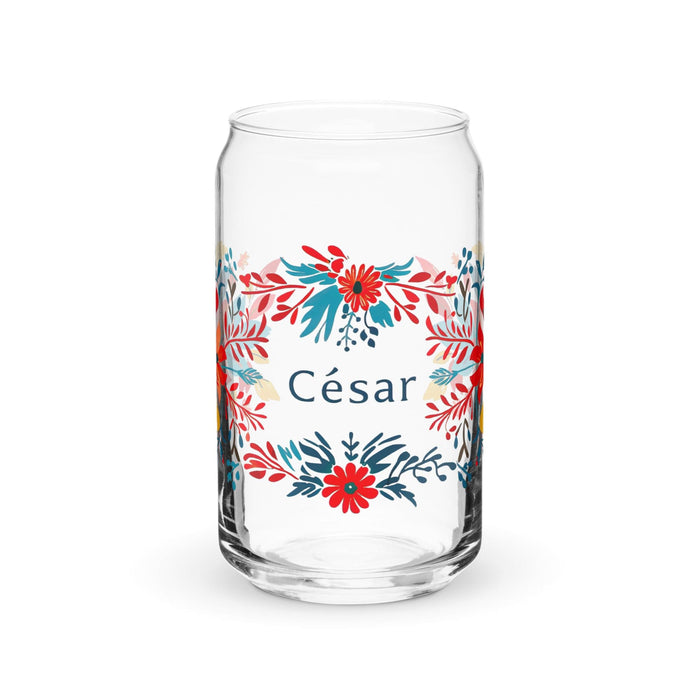 César Exclusive Name Art Piece Can-Shaped Glass Home Office Work Mexican Spanish Pride Gift Cup One-Of-A-Kind Calligraphy Glass | C19 Mexicada 16 oz