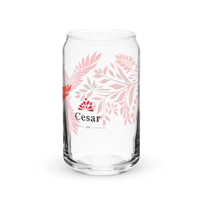 César Exclusive Name Art Piece Can-Shaped Glass Home Office Work Mexican Spanish Pride Gift Cup One-Of-A-Kind Calligraphy Glass | C20 Mexicada