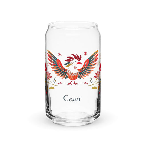 César Exclusive Name Art Piece Can-Shaped Glass Home Office Work Mexican Spanish Pride Gift Cup One-Of-A-Kind Calligraphy Glass | C21 Mexicada 16 oz