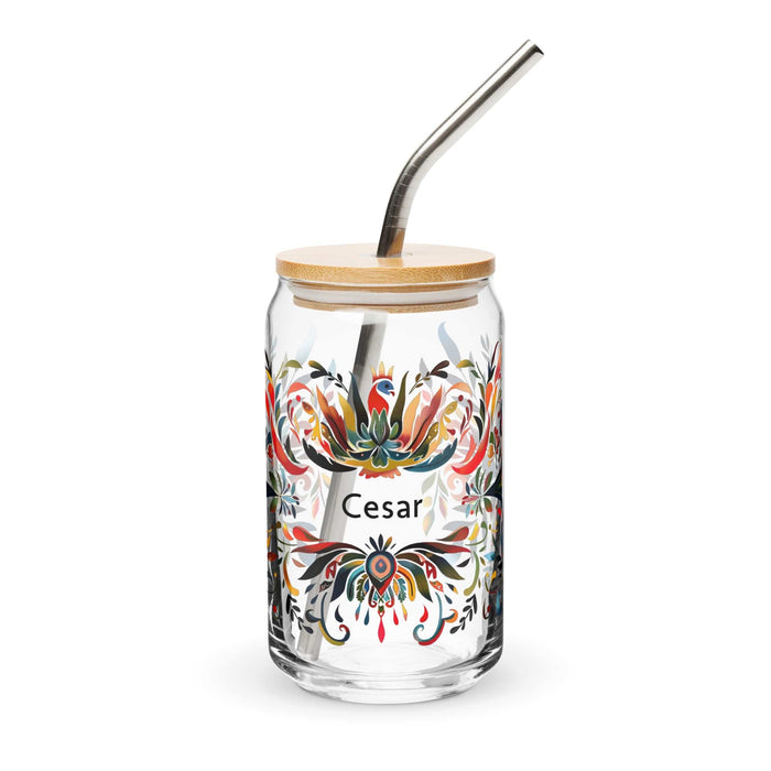 César Exclusive Name Art Piece Can-Shaped Glass Home Office Work Mexican Spanish Pride Gift Cup One-Of-A-Kind Calligraphy Glass | C23 Mexicada 16 oz With Lid & Straw