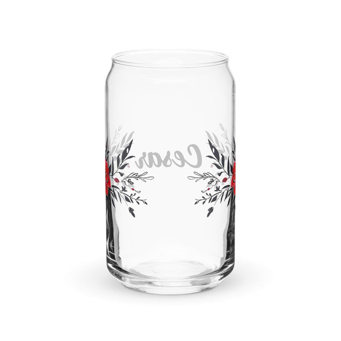 César Exclusive Name Art Piece Can-Shaped Glass Home Office Work Mexican Spanish Pride Gift Cup One-Of-A-Kind Calligraphy Glass | C24 Mexicada