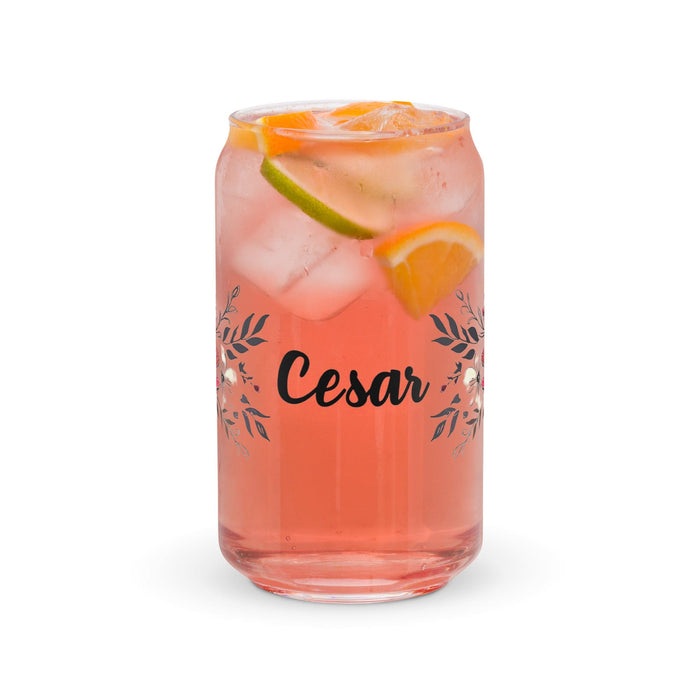 César Exclusive Name Art Piece Can-Shaped Glass Home Office Work Mexican Spanish Pride Gift Cup One-Of-A-Kind Calligraphy Glass | C24 Mexicada