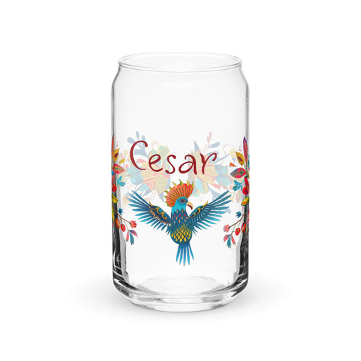 César Exclusive Name Art Piece Can-Shaped Glass Home Office Work Mexican Spanish Pride Gift Cup One-Of-A-Kind Calligraphy Glass | C25 Mexicada 16 oz (No Lid No Straw)