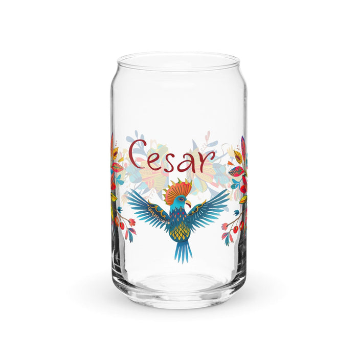 César Exclusive Name Art Piece Can-Shaped Glass Home Office Work Mexican Spanish Pride Gift Cup One-Of-A-Kind Calligraphy Glass | C25 Mexicada 16 oz (No Lid No Straw)