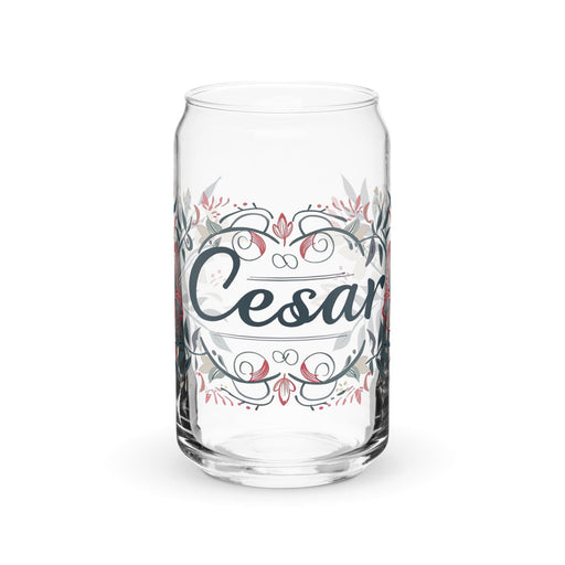 César Exclusive Name Art Piece Can-Shaped Glass Home Office Work Mexican Spanish Pride Gift Cup One-Of-A-Kind Calligraphy Glass | C3 Mexicada 16 oz (No Lid No Straw)