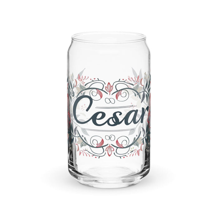 César Exclusive Name Art Piece Can-Shaped Glass Home Office Work Mexican Spanish Pride Gift Cup One-Of-A-Kind Calligraphy Glass | C3 Mexicada 16 oz (No Lid No Straw)