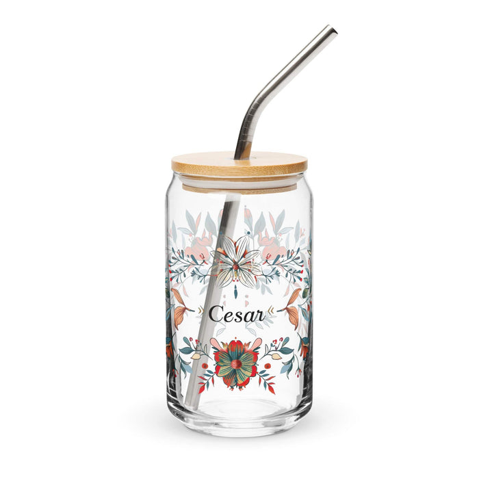 César Exclusive Name Art Piece Can-Shaped Glass Home Office Work Mexican Spanish Pride Gift Cup One-Of-A-Kind Calligraphy Glass | C5 Mexicada 16 oz With Lid & Straw