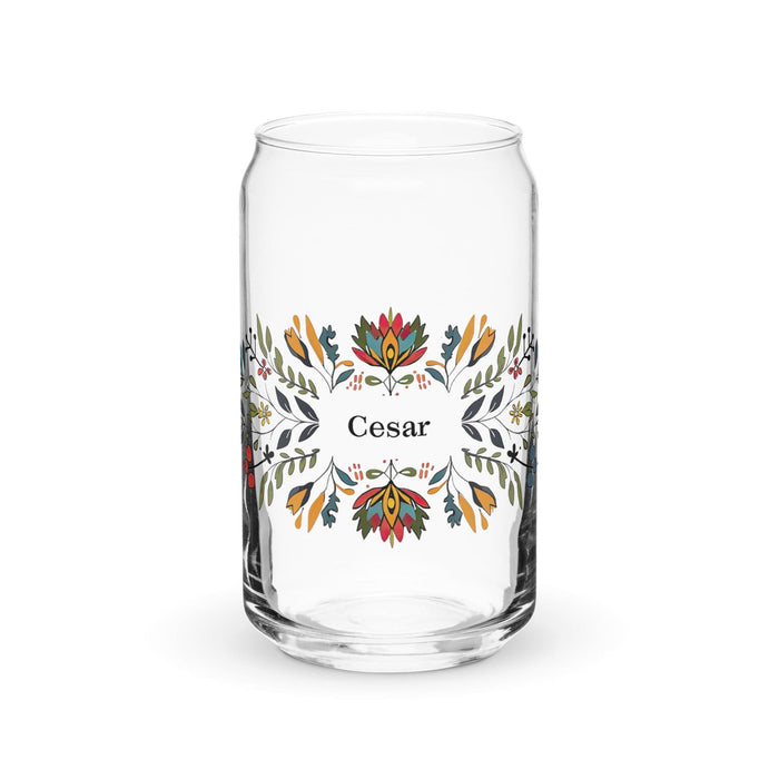 César Exclusive Name Art Piece Can-Shaped Glass Home Office Work Mexican Spanish Pride Gift Cup One-Of-A-Kind Calligraphy Glass | C6 Mexicada 16 oz