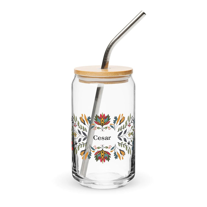 César Exclusive Name Art Piece Can-Shaped Glass Home Office Work Mexican Spanish Pride Gift Cup One-Of-A-Kind Calligraphy Glass | C6 Mexicada 16 oz With Lid & Straw