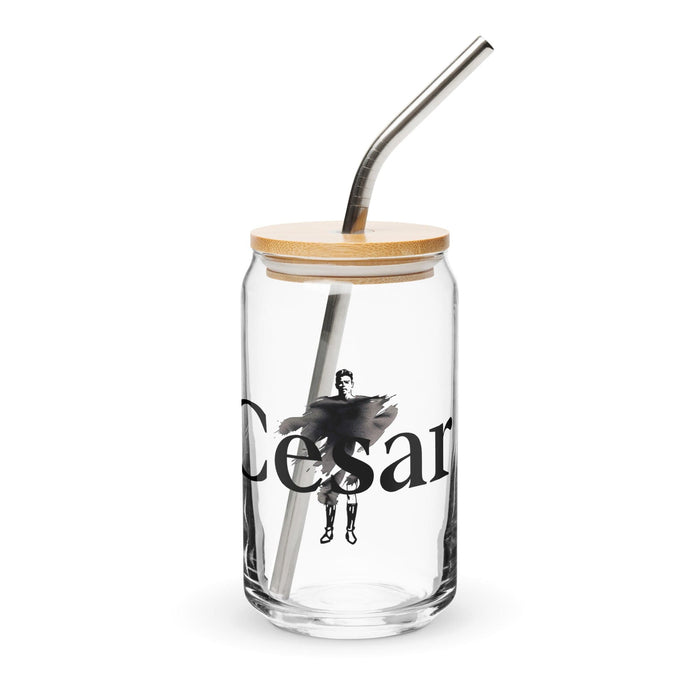 César Exclusive Name Art Piece Can-Shaped Glass Home Office Work Mexican Spanish Pride Gift Cup One-Of-A-Kind Calligraphy Glass | C9 Mexicada 16 oz With Lid & Straw