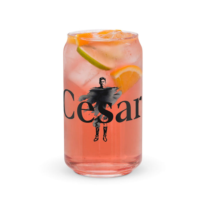 César Exclusive Name Art Piece Can-Shaped Glass Home Office Work Mexican Spanish Pride Gift Cup One-Of-A-Kind Calligraphy Glass | C9 Mexicada