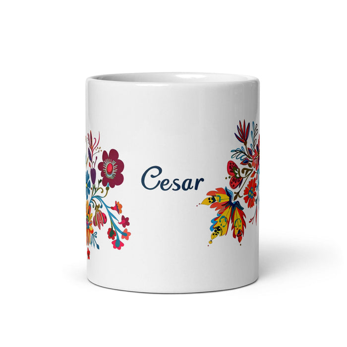 César Exclusive Name Art Piece Home Office Work Coffee Mug Mexican Spanish Pride Gift Cup One-Of-A-Kind Calligraphy White Glossy Mug | C11 Mexicada