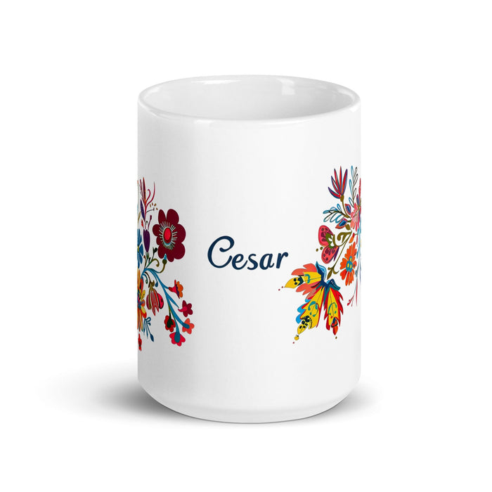 César Exclusive Name Art Piece Home Office Work Coffee Mug Mexican Spanish Pride Gift Cup One-Of-A-Kind Calligraphy White Glossy Mug | C11 Mexicada