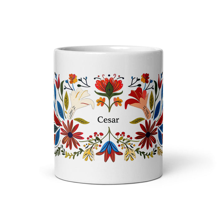 César Exclusive Name Art Piece Home Office Work Coffee Mug Mexican Spanish Pride Gift Cup One-Of-A-Kind Calligraphy White Glossy Mug | C13 Mexicada