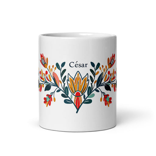 César Exclusive Name Art Piece Home Office Work Coffee Mug Mexican Spanish Pride Gift Cup One-Of-A-Kind Calligraphy White Glossy Mug | C14 Mexicada