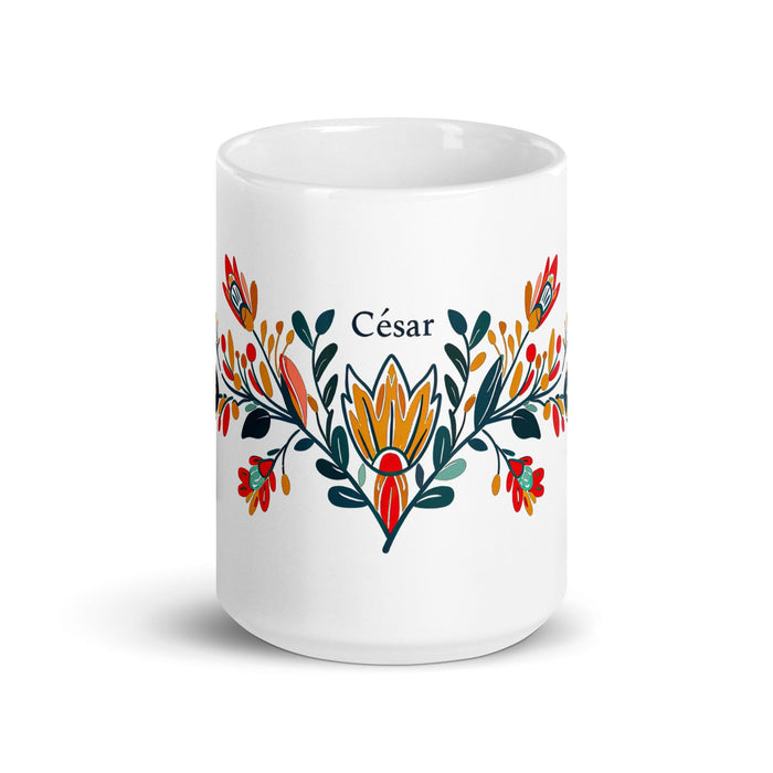 César Exclusive Name Art Piece Home Office Work Coffee Mug Mexican Spanish Pride Gift Cup One-Of-A-Kind Calligraphy White Glossy Mug | C14 Mexicada