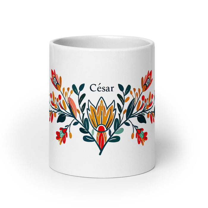 César Exclusive Name Art Piece Home Office Work Coffee Mug Mexican Spanish Pride Gift Cup One-Of-A-Kind Calligraphy White Glossy Mug | C14 Mexicada