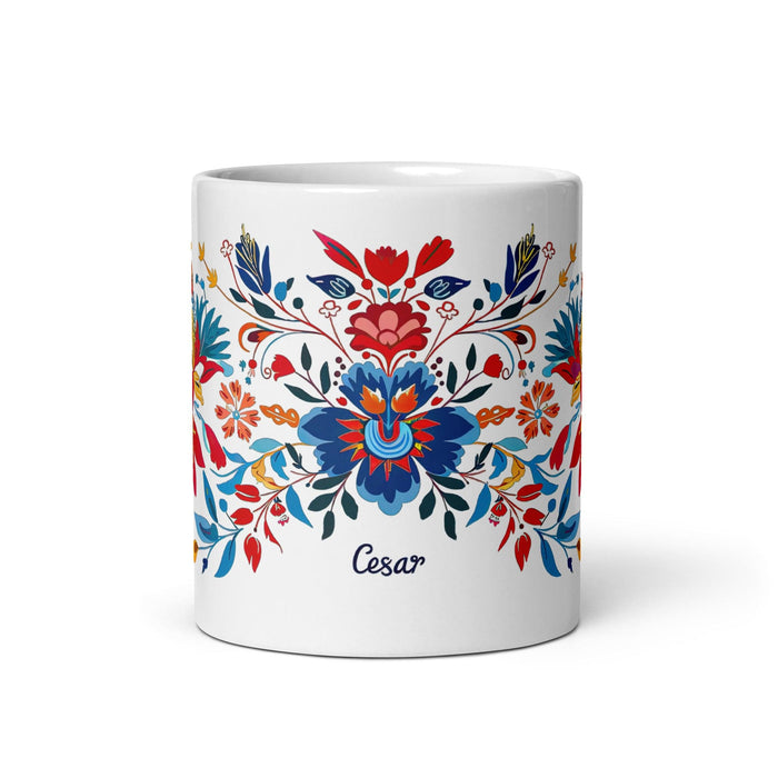 César Exclusive Name Art Piece Home Office Work Coffee Mug Mexican Spanish Pride Gift Cup One-Of-A-Kind Calligraphy White Glossy Mug | C16 Mexicada