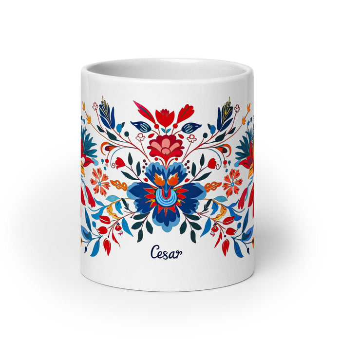 César Exclusive Name Art Piece Home Office Work Coffee Mug Mexican Spanish Pride Gift Cup One-Of-A-Kind Calligraphy White Glossy Mug | C16 Mexicada