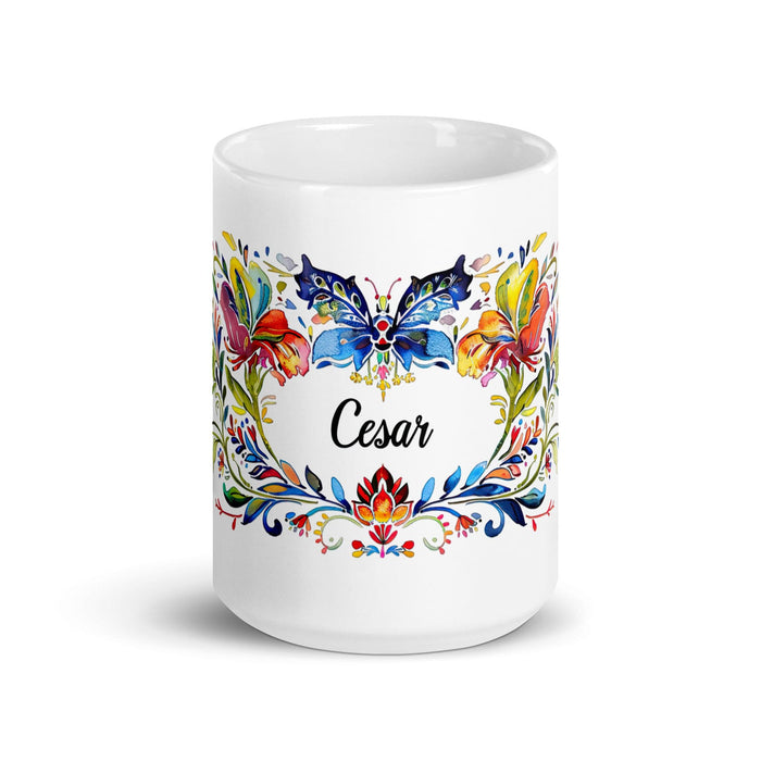 César Exclusive Name Art Piece Home Office Work Coffee Mug Mexican Spanish Pride Gift Cup One-Of-A-Kind Calligraphy White Glossy Mug | C17 Mexicada