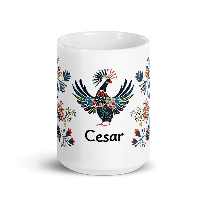 César Exclusive Name Art Piece Home Office Work Coffee Mug Mexican Spanish Pride Gift Cup One-Of-A-Kind Calligraphy White Glossy Mug | C18 Mexicada