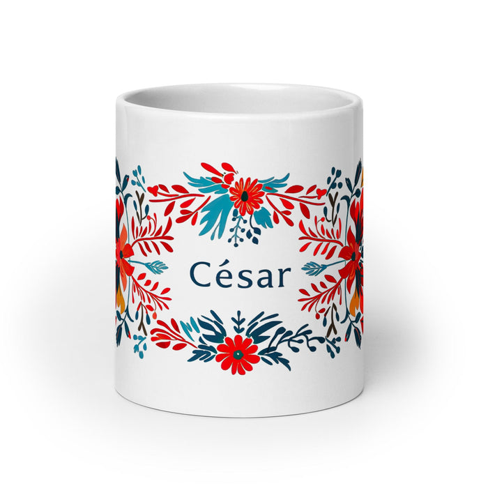 César Exclusive Name Art Piece Home Office Work Coffee Mug Mexican Spanish Pride Gift Cup One-Of-A-Kind Calligraphy White Glossy Mug | C19 Mexicada