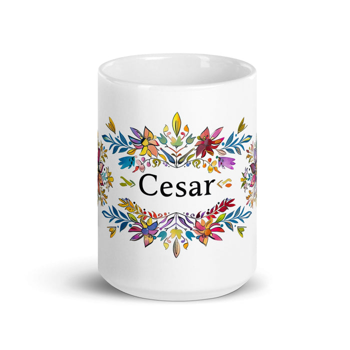 César Exclusive Name Art Piece Home Office Work Coffee Mug Mexican Spanish Pride Gift Cup One-Of-A-Kind Calligraphy White Glossy Mug | C22 Mexicada