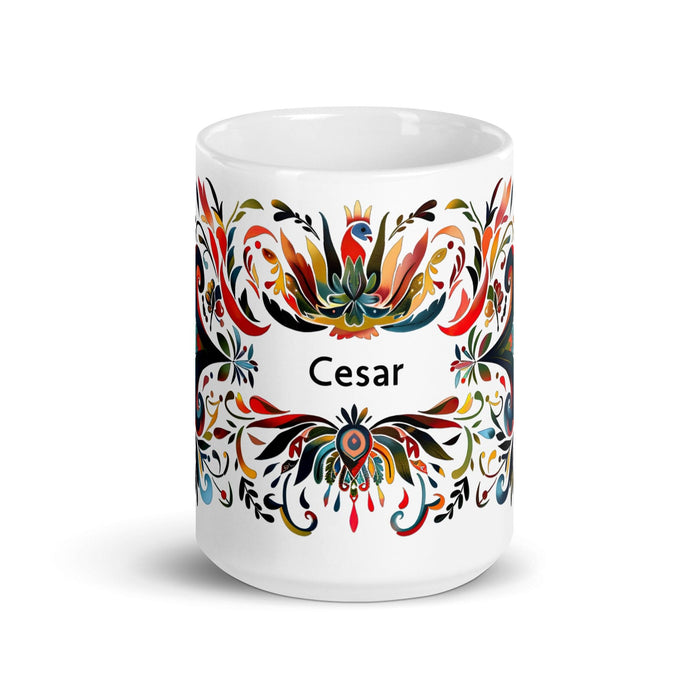 César Exclusive Name Art Piece Home Office Work Coffee Mug Mexican Spanish Pride Gift Cup One-Of-A-Kind Calligraphy White Glossy Mug | C23 Mexicada