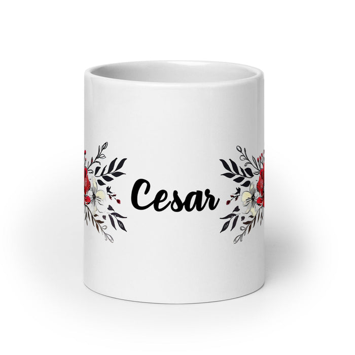 César Exclusive Name Art Piece Home Office Work Coffee Mug Mexican Spanish Pride Gift Cup One-Of-A-Kind Calligraphy White Glossy Mug | C24 Mexicada