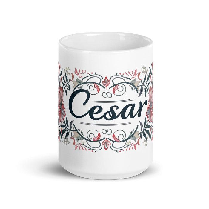 César Exclusive Name Art Piece Home Office Work Coffee Mug Mexican Spanish Pride Gift Cup One-Of-A-Kind Calligraphy White Glossy Mug | C3 Mexicada