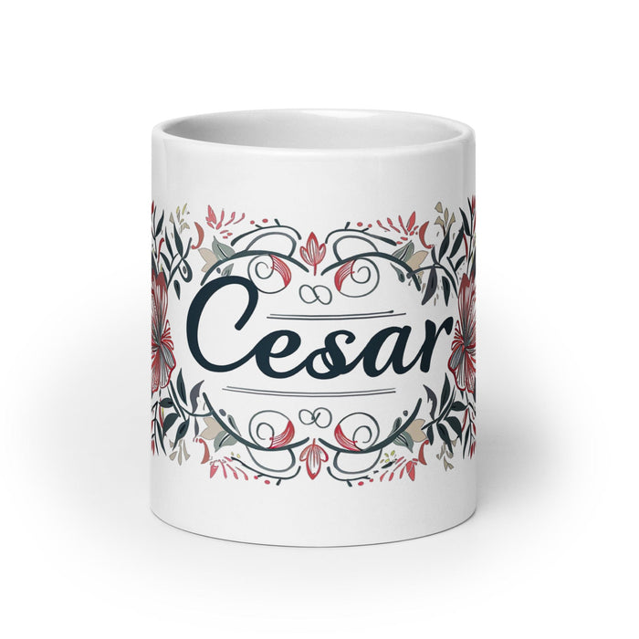 César Exclusive Name Art Piece Home Office Work Coffee Mug Mexican Spanish Pride Gift Cup One-Of-A-Kind Calligraphy White Glossy Mug | C3 Mexicada