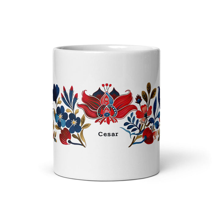 César Exclusive Name Art Piece Home Office Work Coffee Mug Mexican Spanish Pride Gift Cup One-Of-A-Kind Calligraphy White Glossy Mug | C4 Mexicada