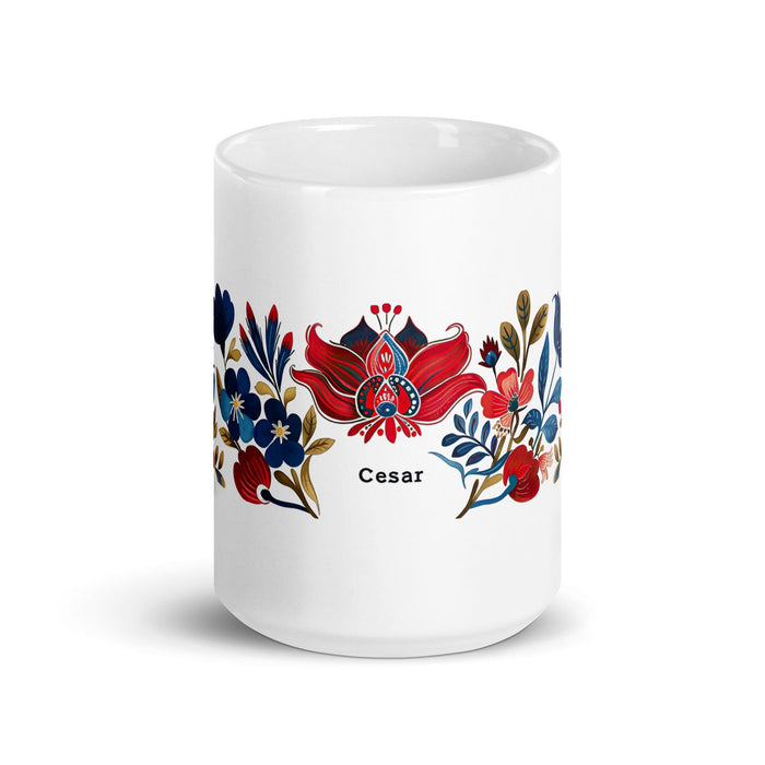 César Exclusive Name Art Piece Home Office Work Coffee Mug Mexican Spanish Pride Gift Cup One-Of-A-Kind Calligraphy White Glossy Mug | C4 Mexicada