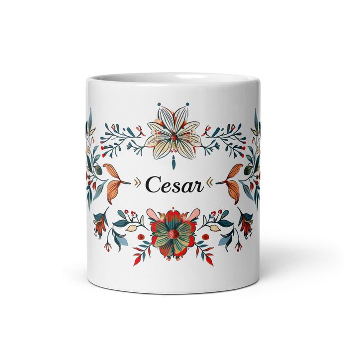 César Exclusive Name Art Piece Home Office Work Coffee Mug Mexican Spanish Pride Gift Cup One-Of-A-Kind Calligraphy White Glossy Mug | C5 Mexicada