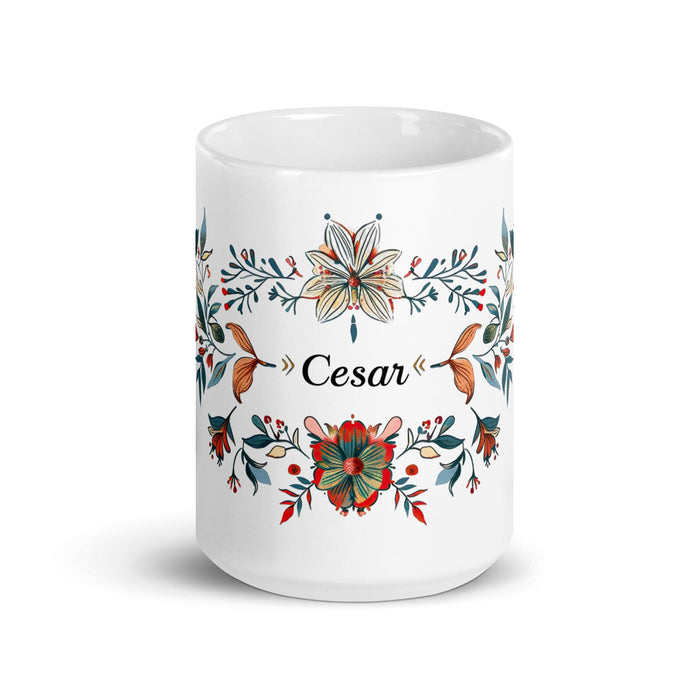 César Exclusive Name Art Piece Home Office Work Coffee Mug Mexican Spanish Pride Gift Cup One-Of-A-Kind Calligraphy White Glossy Mug | C5 Mexicada