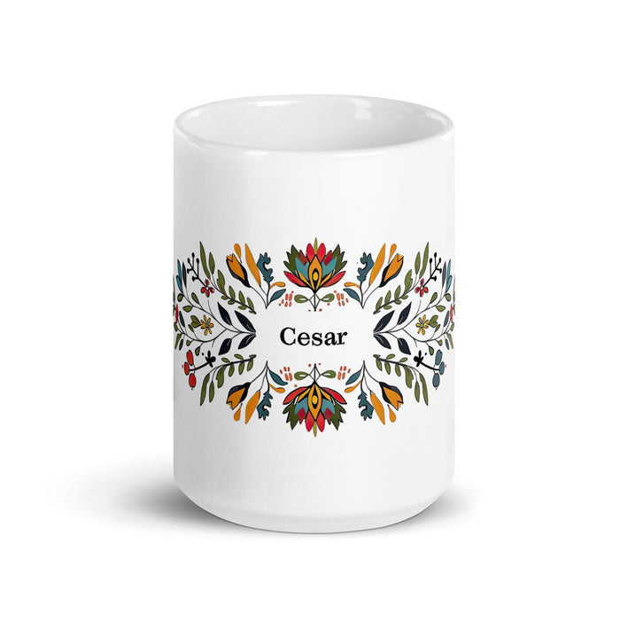 César Exclusive Name Art Piece Home Office Work Coffee Mug Mexican Spanish Pride Gift Cup One-Of-A-Kind Calligraphy White Glossy Mug | C6 Mexicada