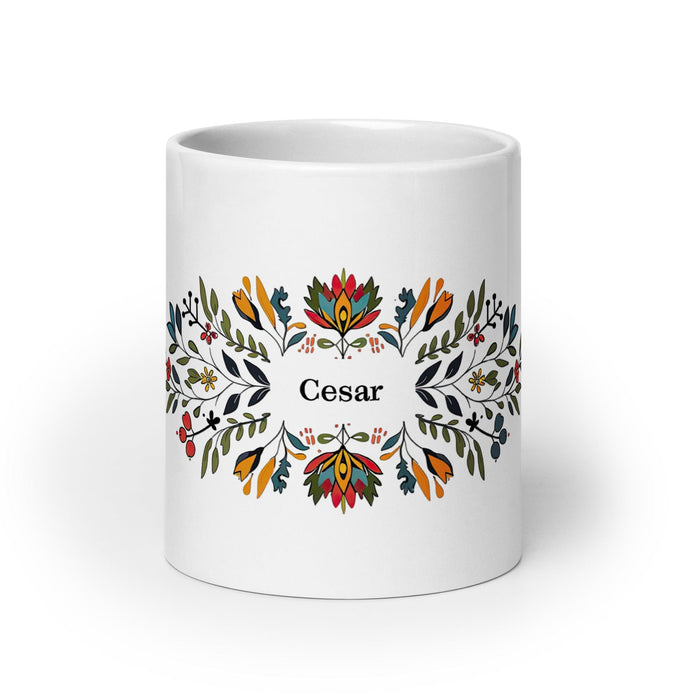 César Exclusive Name Art Piece Home Office Work Coffee Mug Mexican Spanish Pride Gift Cup One-Of-A-Kind Calligraphy White Glossy Mug | C6 Mexicada