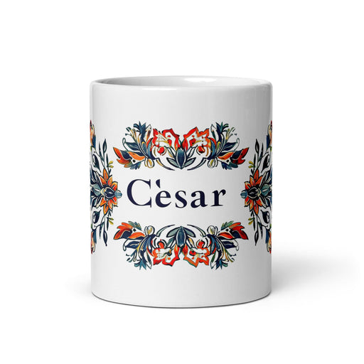 César Exclusive Name Art Piece Home Office Work Coffee Mug Mexican Spanish Pride Gift Cup One-Of-A-Kind Calligraphy White Glossy Mug | C7 Mexicada