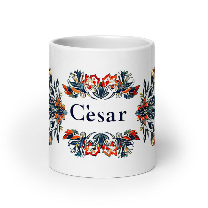 César Exclusive Name Art Piece Home Office Work Coffee Mug Mexican Spanish Pride Gift Cup One-Of-A-Kind Calligraphy White Glossy Mug | C7 Mexicada