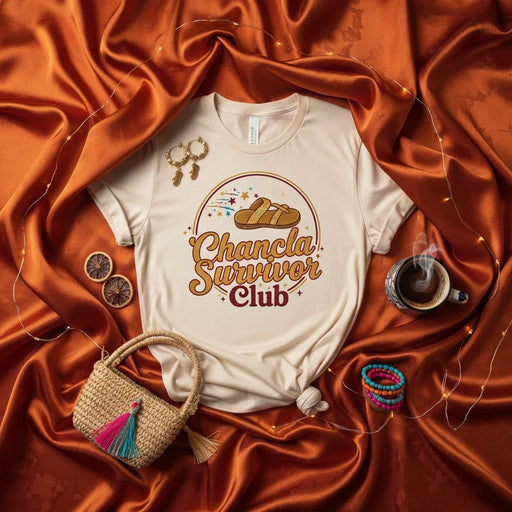 Chancla Survivor Club T-Shirt for Men & Women, Funny Latina Mom Gift, Spanish Humor Tee, Sarcastic La Chancla Sandal Shirt, Heritage Culture Top, Unisex Apparel Mexicada