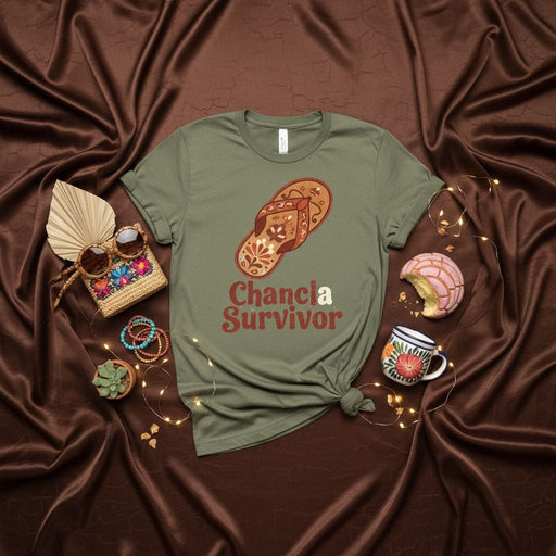 Chancla Survivor Shirt, Funny Latina Mom T-Shirt, Mexican Heritage Gift, Spanish Culture Humor Tee, La Chancla Flip Flop Graphic Top, Mama Humor Apparel Mexicada