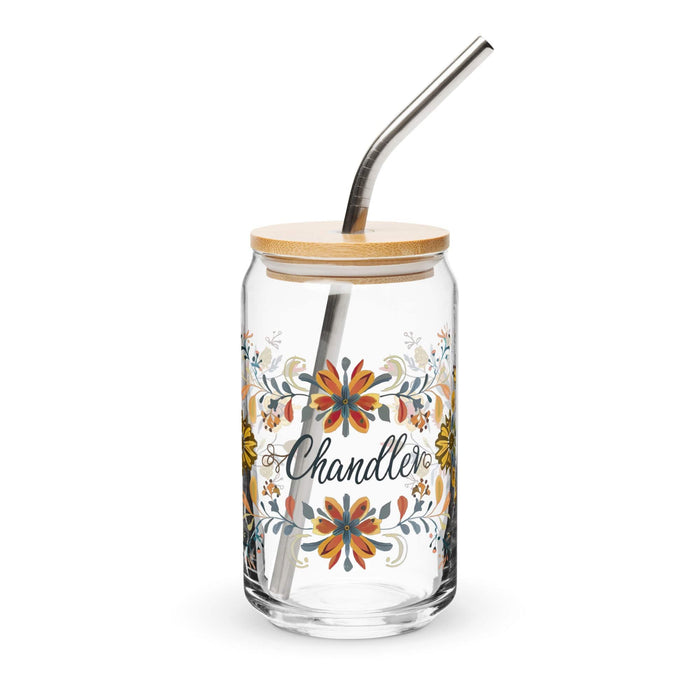 Chandler Exclusive Name Art Piece Can-Shaped Glass Home Office Work Mexican Spanish Pride Gift Cup One-Of-A-Kind Calligraphy Glass | C15 Mexicada 16 oz With Lid & Straw