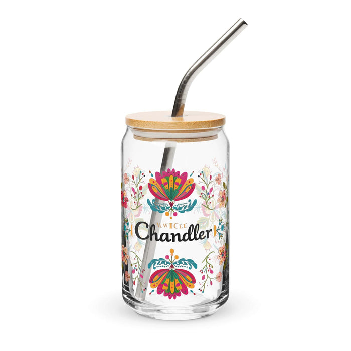 Chandler Exclusive Name Art Piece Can-Shaped Glass Home Office Work Mexican Spanish Pride Gift Cup One-Of-A-Kind Calligraphy Glass | C16 Mexicada 16 oz With Lid & Straw