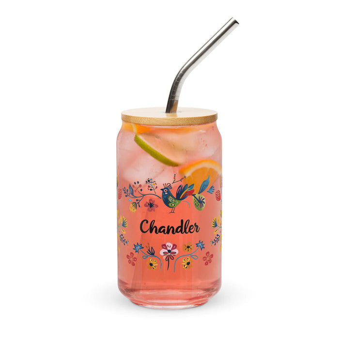 Chandler Exclusive Name Art Piece Can-Shaped Glass Home Office Work Mexican Spanish Pride Gift Cup One-Of-A-Kind Calligraphy Glass | C23 Mexicada