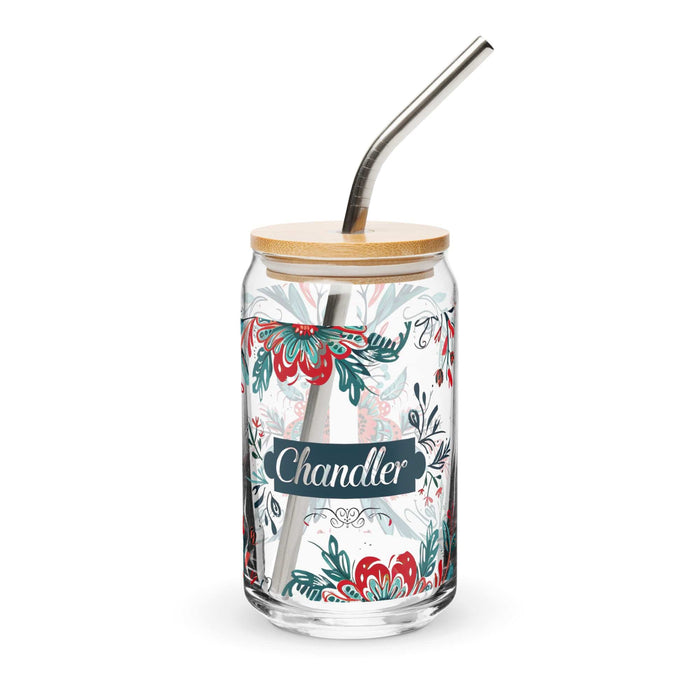 Chandler Exclusive Name Art Piece Can-Shaped Glass Home Office Work Mexican Spanish Pride Gift Cup One-Of-A-Kind Calligraphy Glass | C4 Mexicada 16 oz With Lid & Straw