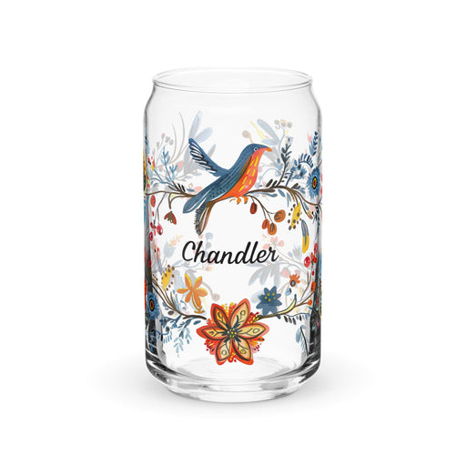 Chandler Exclusive Name Art Piece Can-Shaped Glass Home Office Work Mexican Spanish Pride Gift Cup One-Of-A-Kind Calligraphy Glass | C6 Mexicada 16 oz