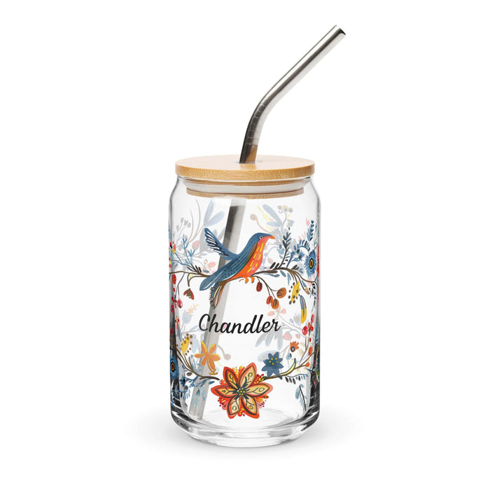 Chandler Exclusive Name Art Piece Can-Shaped Glass Home Office Work Mexican Spanish Pride Gift Cup One-Of-A-Kind Calligraphy Glass | C6 Mexicada 16 oz With Lid & Straw