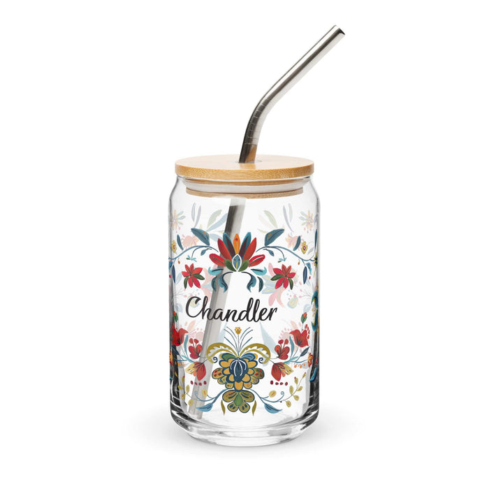 Chandler Exclusive Name Art Piece Can-Shaped Glass Home Office Work Mexican Spanish Pride Gift Cup One-Of-A-Kind Calligraphy Glass | C7 Mexicada 16 oz With Lid & Straw