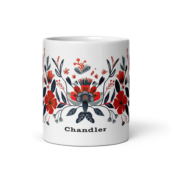 Chandler Exclusive Name Art Piece Home Office Work Coffee Mug Mexican Spanish Pride Gift Cup One-Of-A-Kind Calligraphy White Glossy Mug | C13 Mexicada