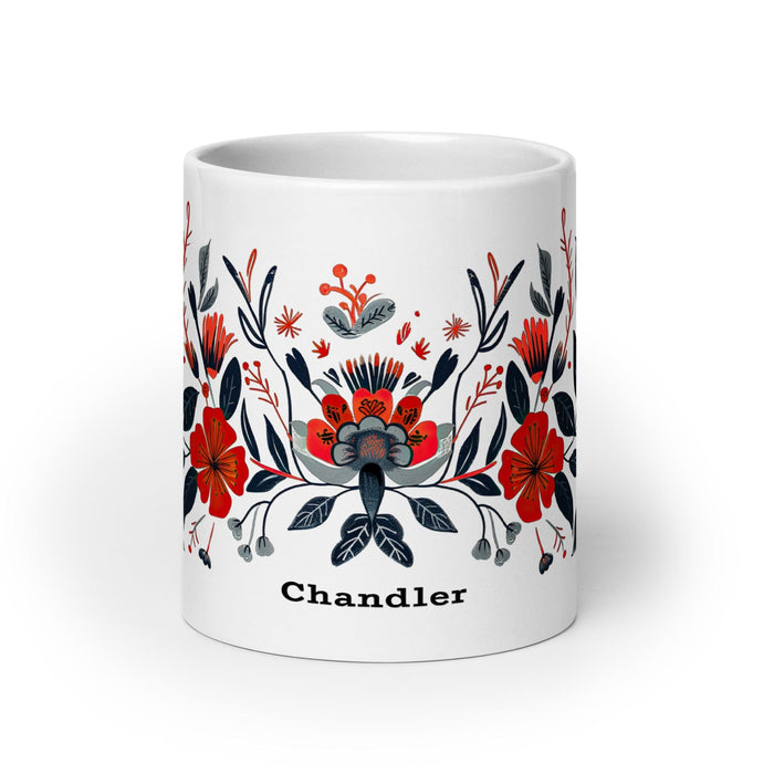 Chandler Exclusive Name Art Piece Home Office Work Coffee Mug Mexican Spanish Pride Gift Cup One-Of-A-Kind Calligraphy White Glossy Mug | C13 Mexicada